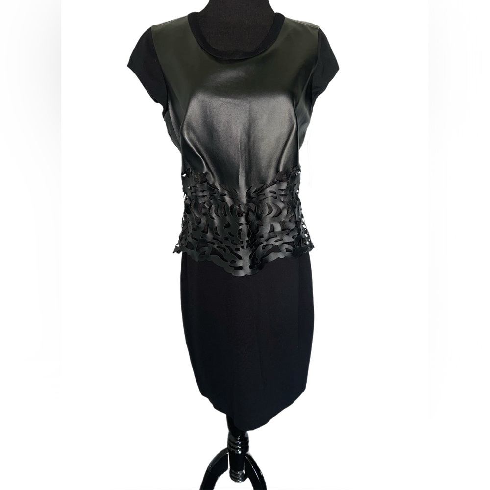Laundry By Shelli Segal Black Dress with lasercut Accents and vegan leather